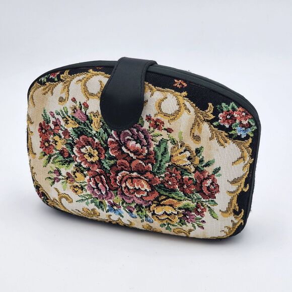 La Regale Vintage Needlepoint Floral Pattern Clutch Bag - Picture 3 of 11